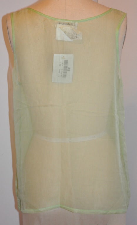 Yves Saint Laurent Pale Green Silk Chiffon Tank Top In New Condition In New York, NY