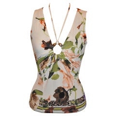 Retro Roberto Cavalli Bold Floral Print Tank with Tie Back Feature