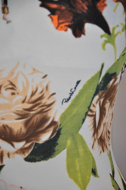 Beige Roberto Cavalli Bold Floral Print Tank with Tie Back Feature For Sale