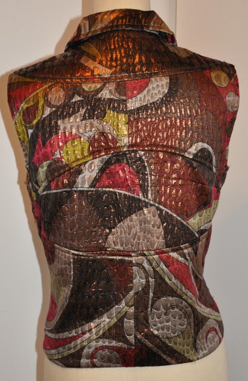 Emilio Pucci Mehrfarbiges gestepptes Top aus metallischem Lamé mit Reißverschluss an der Rückseite Damen im Angebot