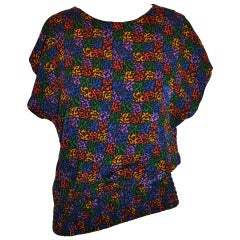 Flora Kung Multi-Color Silk Crepe de Chine Pull-Over Top