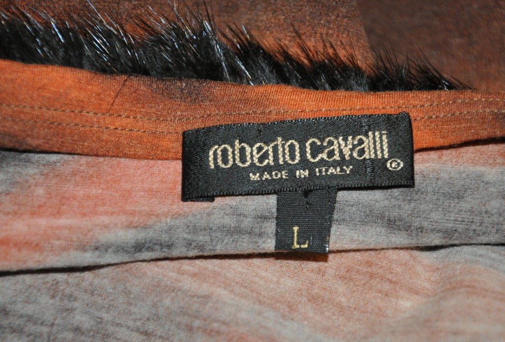 Roberto Cavalli Leopard Print with Mink Trim Stretch Pull-Over In Excellent Condition For Sale In New York, NY