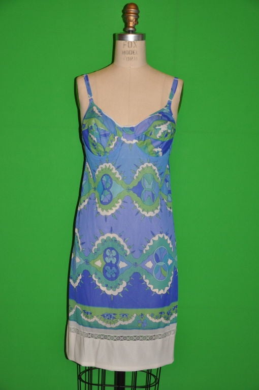 This very early Emilio Pucci for Formfit Rogers dress-slip doesn't have the Emilio Pucci name written within the print, but, instead has 