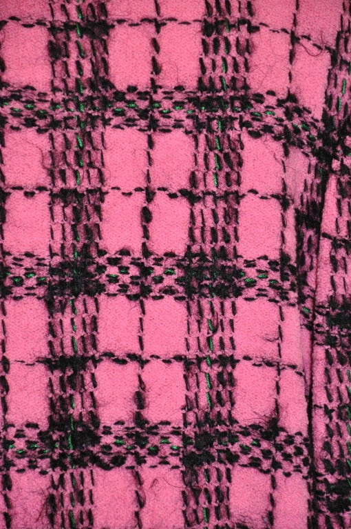 Rose Adolfo - Veste à carreaux en laine fuchsia et noire audacieuse en vente
