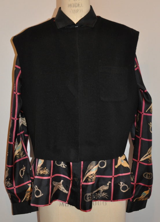 Black Gucci Silk Blouse with Matching Lined Wool Vest Ensemble For Sale