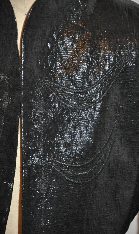 Pollini Black Lame-Brocade Blend Embroidered Evening Jacket