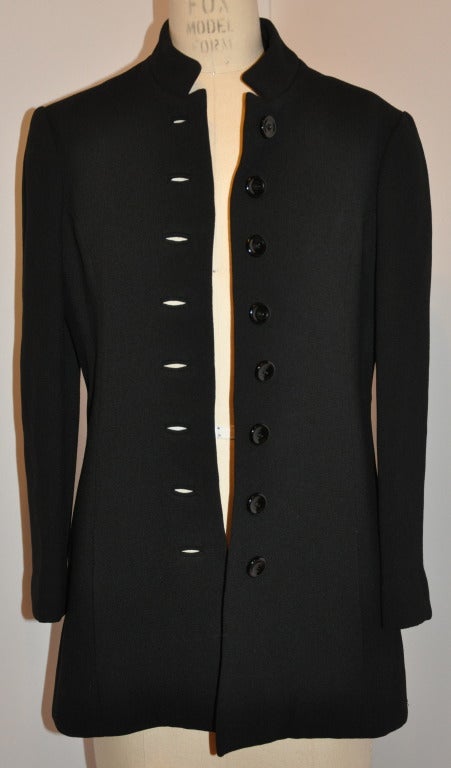Custom Fully Lined Black Wool Crepe 8-Button Fitted Jacket For Sale at ...