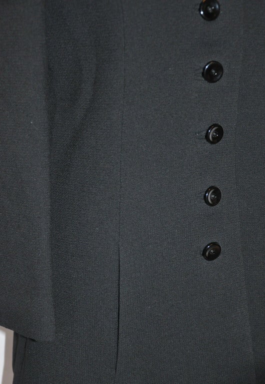 Custom Fully Lined Black Wool Crepe 8-Button Fitted Jacket In Excellent Condition In New York, NY