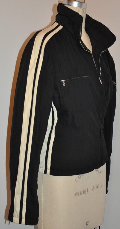 Bogner Black with Double-Stripe Zippered JAcket In Excellent Condition In New York, NY