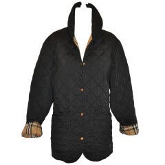 Used Burberrys Black with Signature Plaid Quilted Jacket