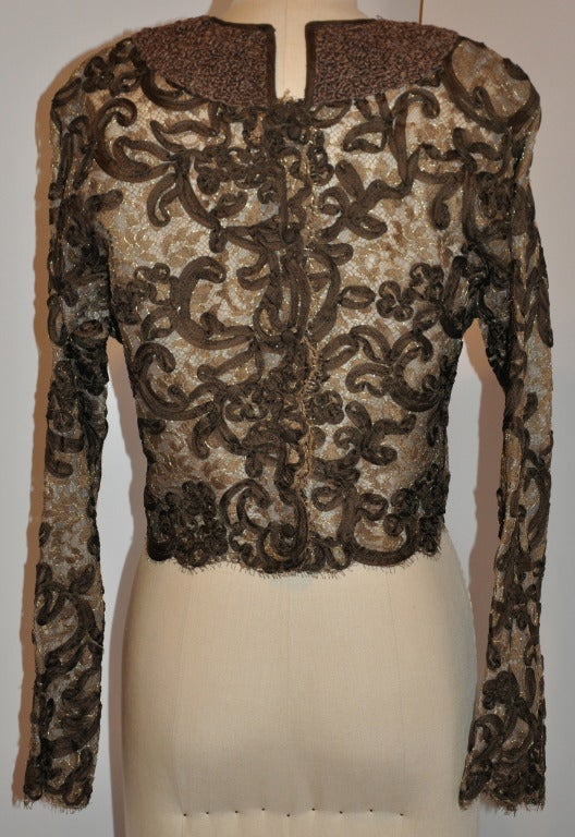 Geoffrey Beene Couture Organza with Gold Lame and Silk Ribbon Embellishment Top In Excellent Condition For Sale In New York, NY