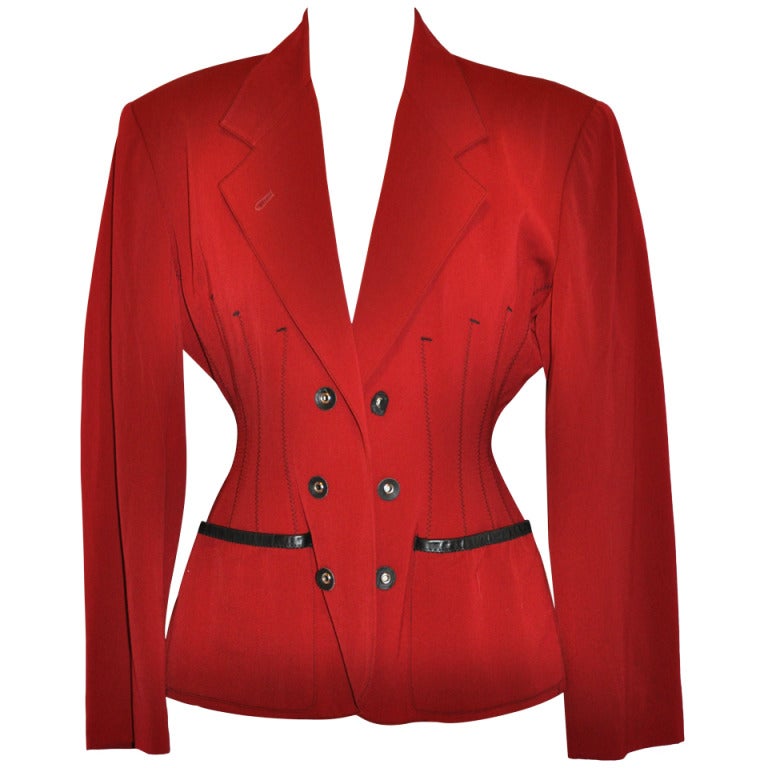 Jean Paul Gaultier with Black Leather Eyelet Detailing Blazer For Sale