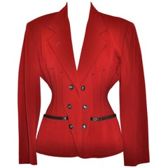 Jean Paul Gaultier with Black Leather Eyelet Detailing Blazer