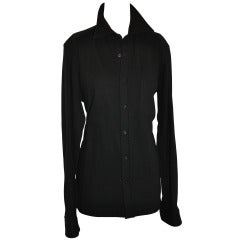 Dries Van Noten Men's Black Wool-Crepe Button Shirt 4