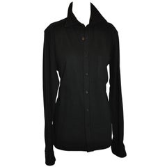 Vintage Dries Van Noten Men's Black Wool-Crepe Button Shirt