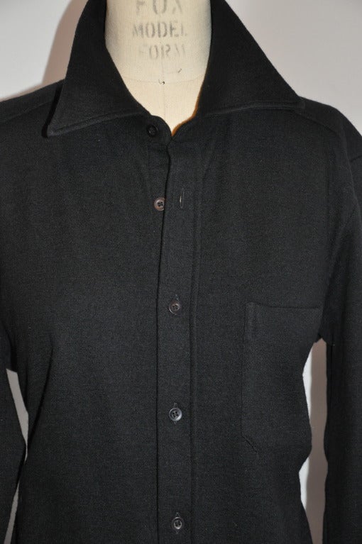 Dries Van Noten Men's Black Wool-Crepe Button Shirt For Sale 1