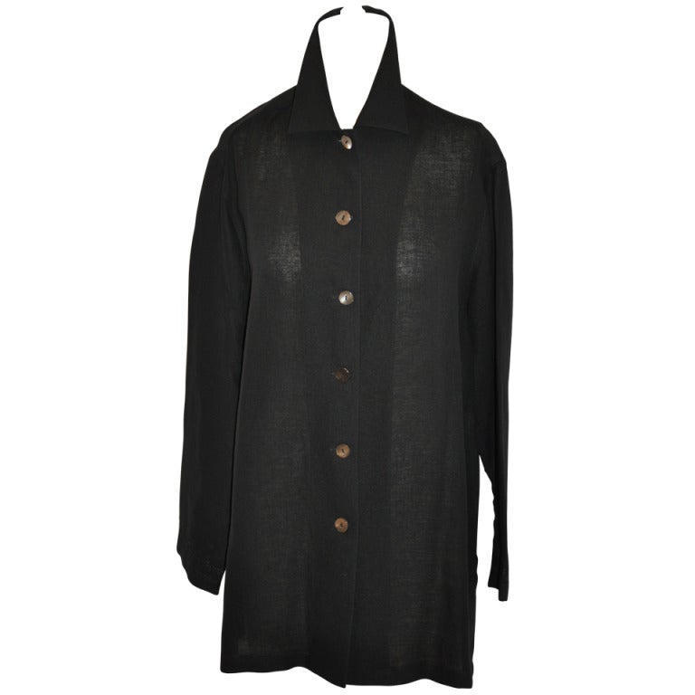Philippe Adec Black Linen Smock-Style Jacket with Tags For Sale