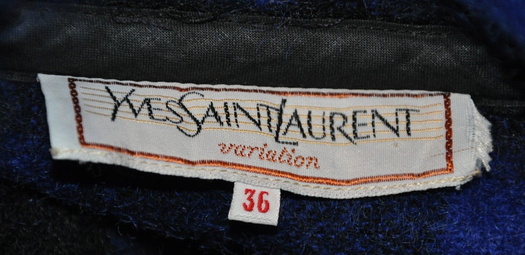 Yves Saint Laurent Navy & Black Mohair Cape Coat In Excellent Condition For Sale In New York, NY