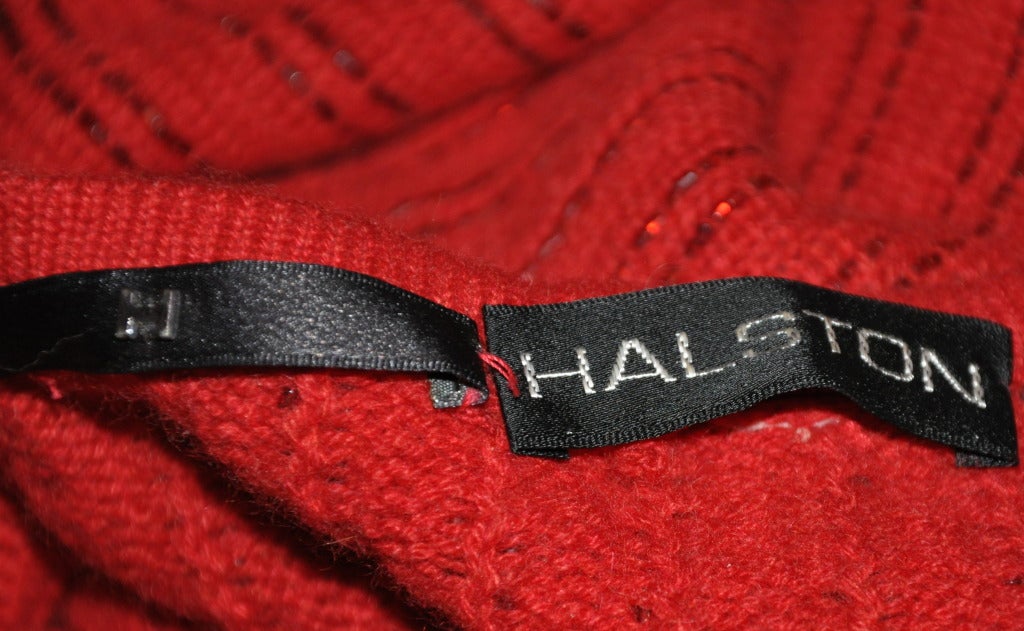 Women's or Men's Halston 2-ply Red Cashmere with Glass Bugle Beads Shawl