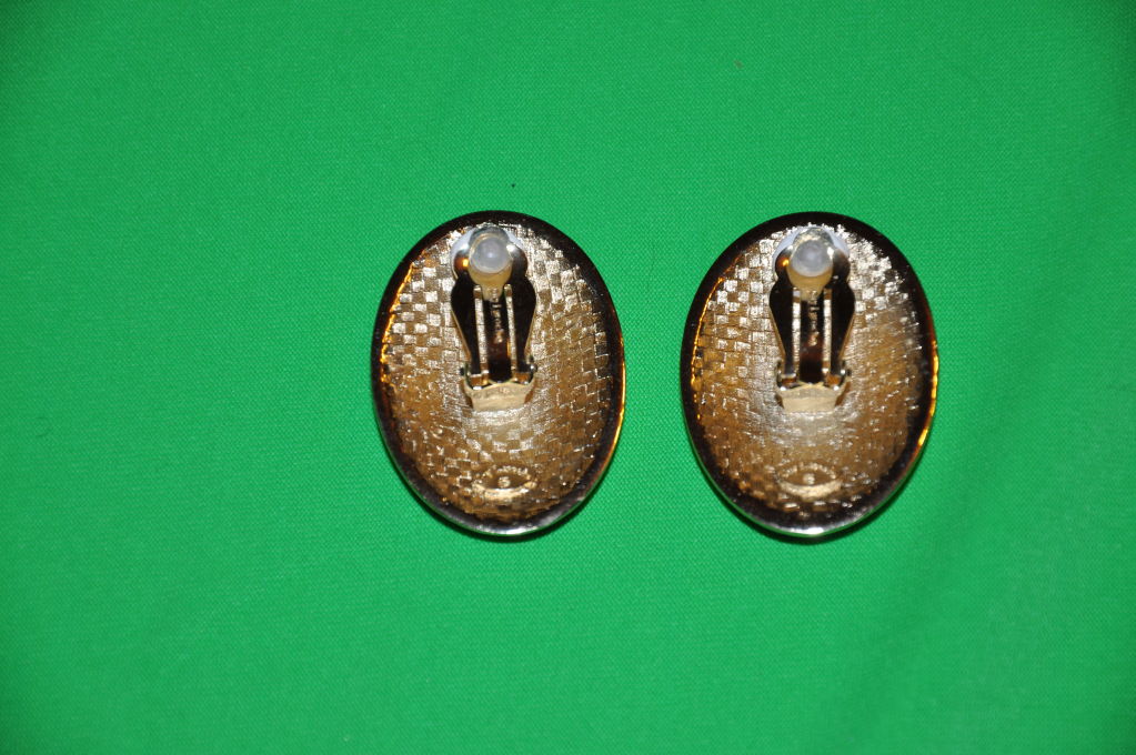 Brown Guy Laroche multi-colored enamel & crystal earclips For Sale