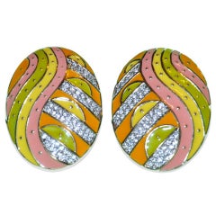 Guy Laroche multi-colored enamel & crystal earclips