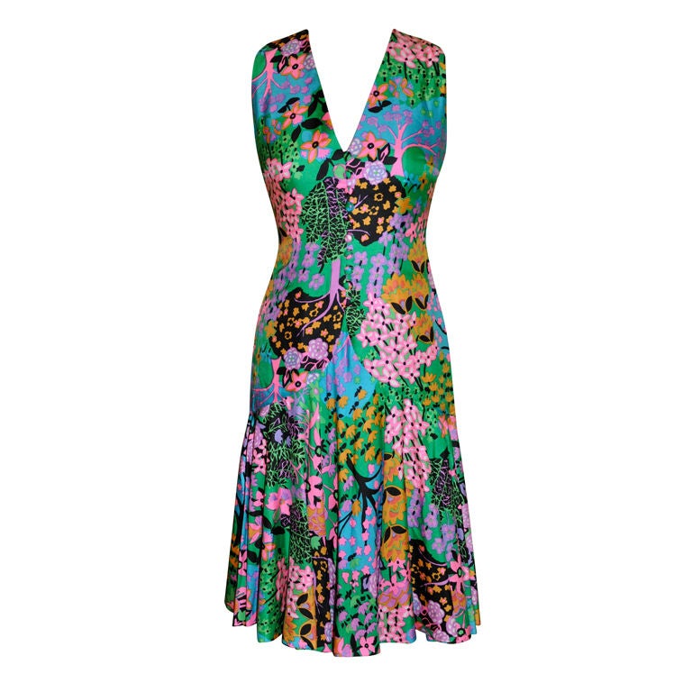 Mollie Parnis 'Boutique' floral silk dress w/scarf