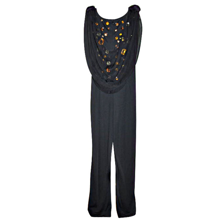 Alma Couture Jersey rhinestone embellished jumpsuit For Sale
