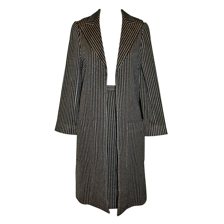 Possible Norman Norell Metallic black & Gold stripe suit For Sale