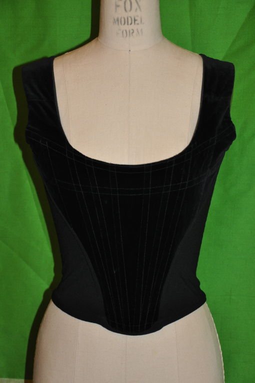 Vivienne Westwood bustier in velveteen and wool jersey. This bustier was originally on display at Canada's Museum of Design. There are boning on both front and back. The front length is 10 1/2