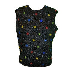 Black sequins top with multi-colored micro beads