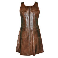 Vintage Brown leather patch pockets dress