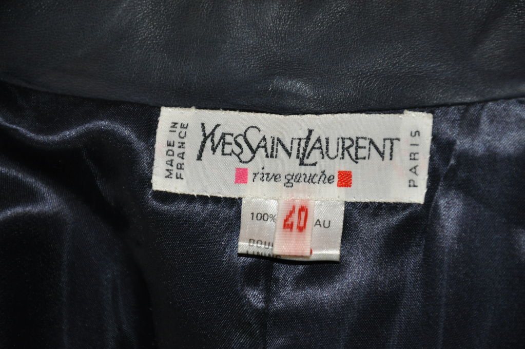 Women's YSL Rive Gauche navy calfskin blazer with gold accents