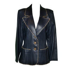 YSL Rive Gauche navy calfskin blazer with gold accents 3