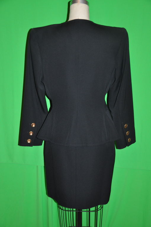 Black Yves Saint Laurent black wool wrap skirt suit