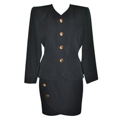 Yves Saint Laurent black wool wrap skirt suit