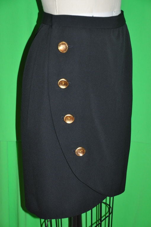 Yves Saint Laurent black wool wrap skirt suit 1
