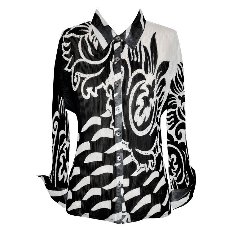 Lillie Rubin black and white accordion blouse
