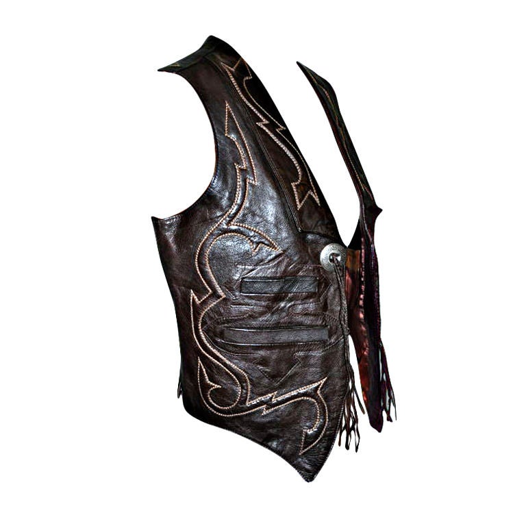 Rare handmade patchwork embroidered leather vest at 1stDibs