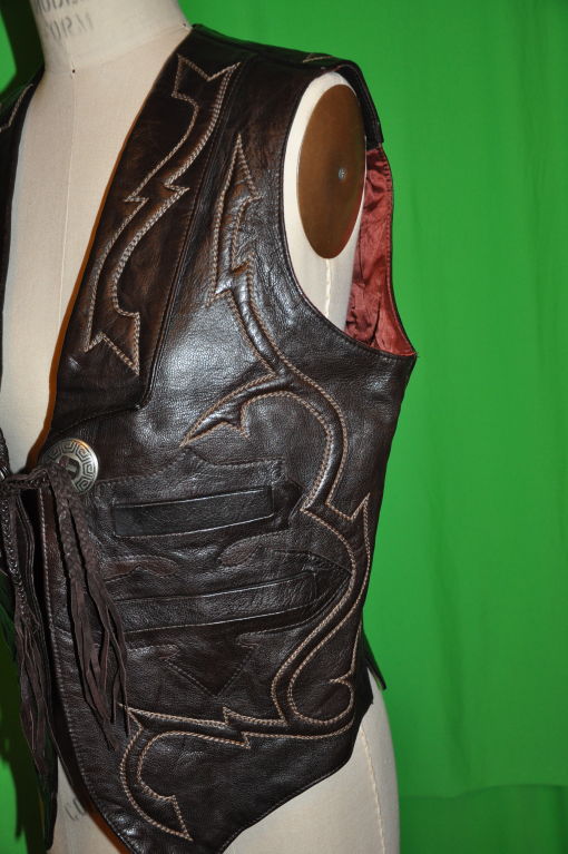 Rare handmade patchwork embroidered leather vest at 1stDibs
