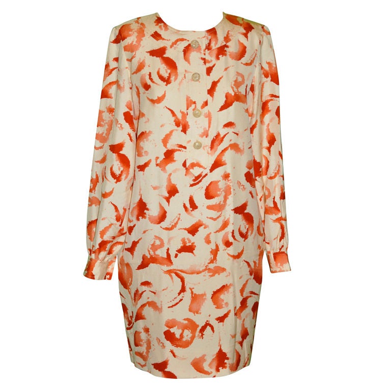 Bill Blass cream & burnt orange silk dress For Sale