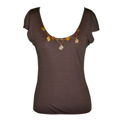 Spazio (Italy) brown Tee with gold embellishment