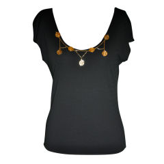 Spazio Viscose Tee with gold embellishment