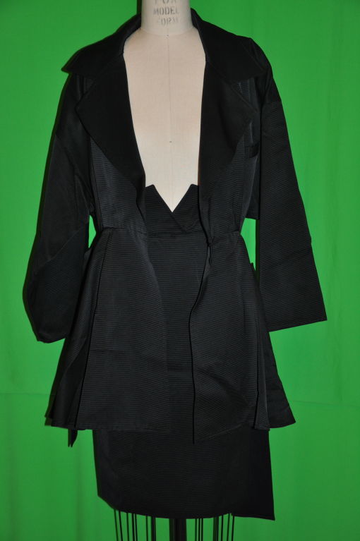 Black Charles Jourdan black two-piece wrap skirt-suit