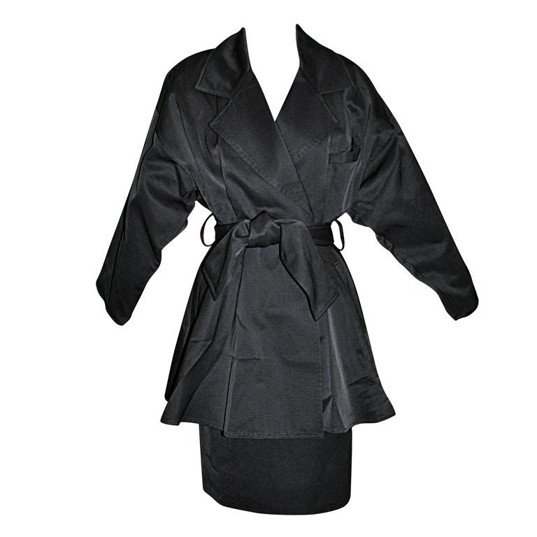 Charles Jourdan black two-piece wrap skirt-suit