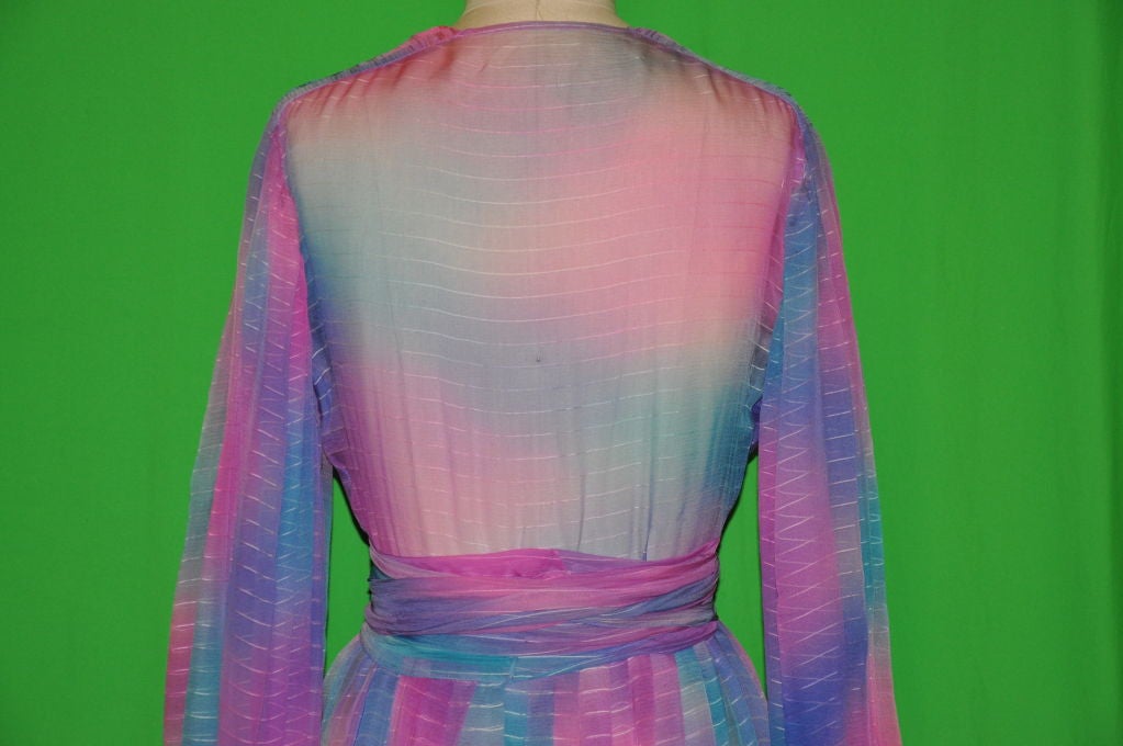 Purple Pauline Trigere Rainbow colored chiffon evening gown