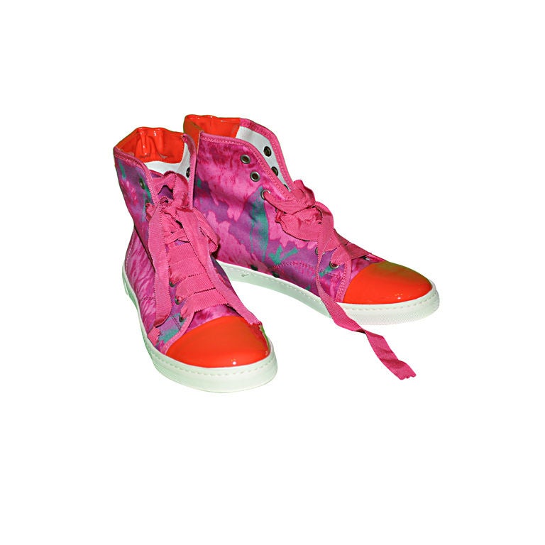 Lanvin Fuchsia and Coral high-top sneaker at 1stDibs