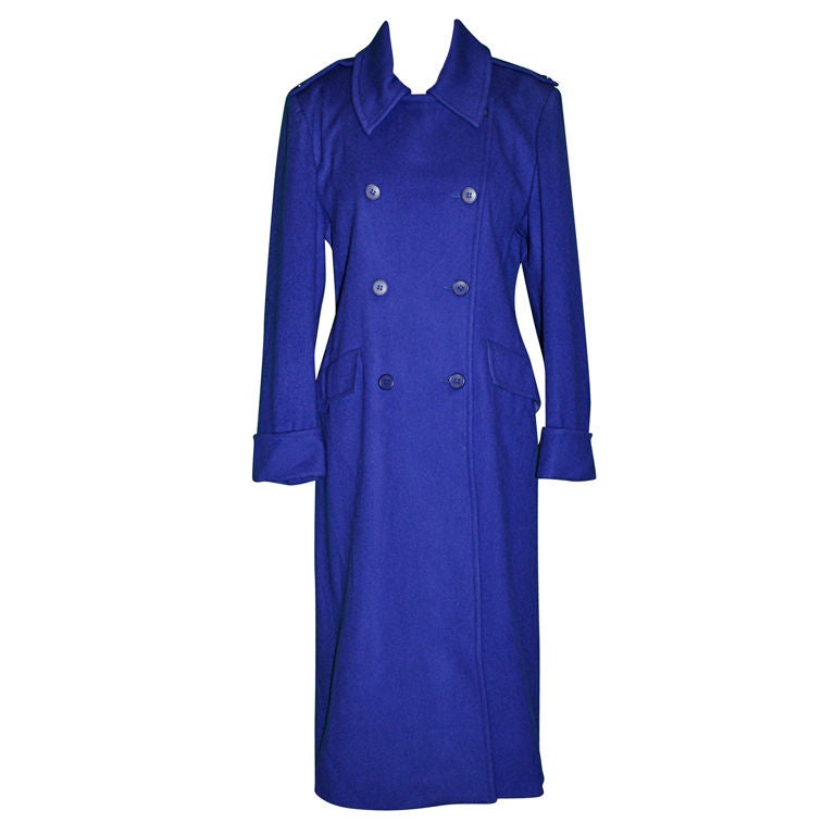 Guy Laroche Blue double-breasted wool coat For Sale