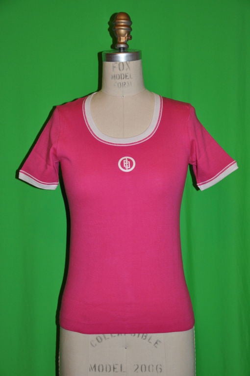 Early Emilio Pucci Fuchsia cotton Tee with white trim and logo in front.<br />
Frint measures 17 1/4