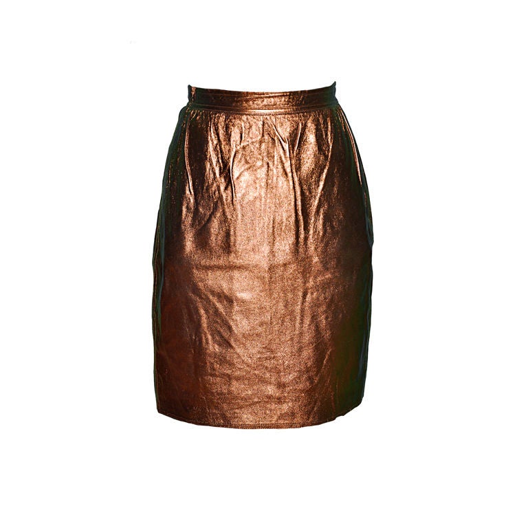 Emanuel Ungro Metallic bronze leather skirt For Sale