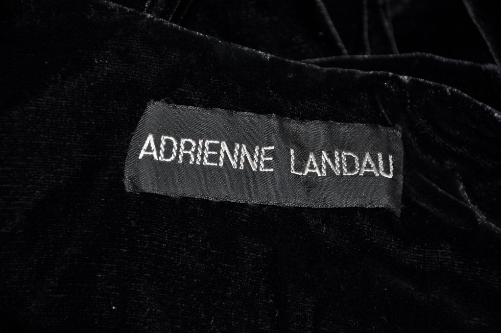 Adrienne Landau black velvet with fox trim shawl 1